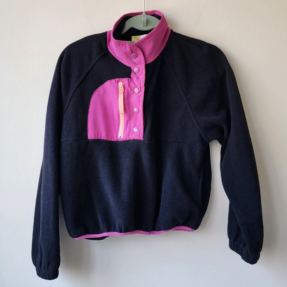 Hippie Rose Black Pink Fleece Soft Cozy Cropped Quarter Button Sweatshirt Size S